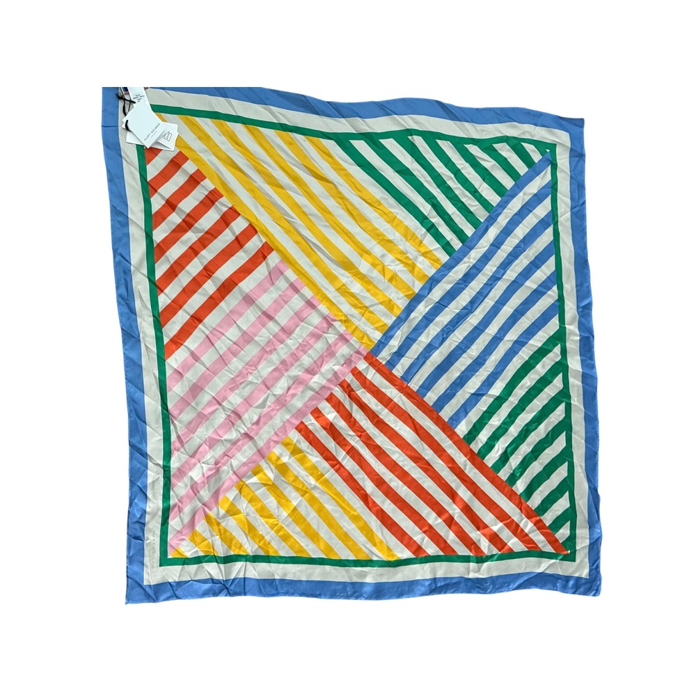 Kurt Geiger London 100% Silk Square Scarf Multi Color Stripe KGS100690C NWT